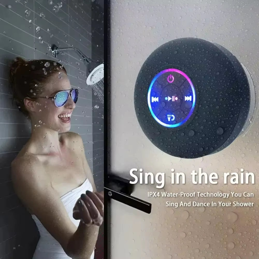 Wireless LED Bluetooth Speaker 2025 Bathroom Waterproof Mini Portable with Large Suction Cup Outdoor Sports Stereo Sound