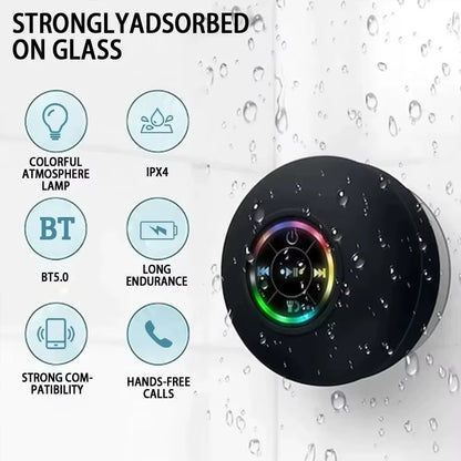 Wireless LED Bluetooth Speaker 2025 Bathroom Waterproof Mini Portable with Large Suction Cup Outdoor Sports Stereo Sound